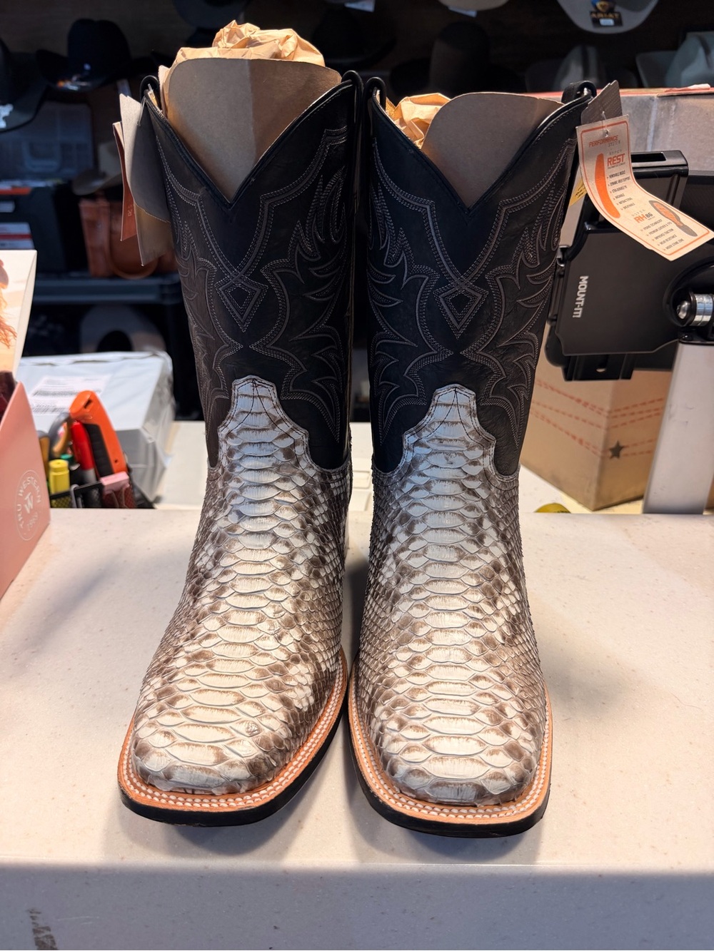 Men’s NEW Exotic Python Skin Cowboy Boots in Black and Natural Size 13 D